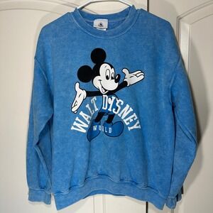 Walt Disney Parks Mickey Mouse Crewneck Sweatshirt Womens M Blue Acid Wash Retro